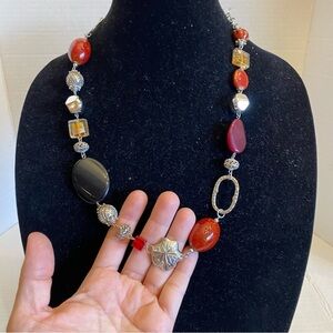 Premier Designs Statement Necklace Jewelry Multi Color Red Black & Stones Beads